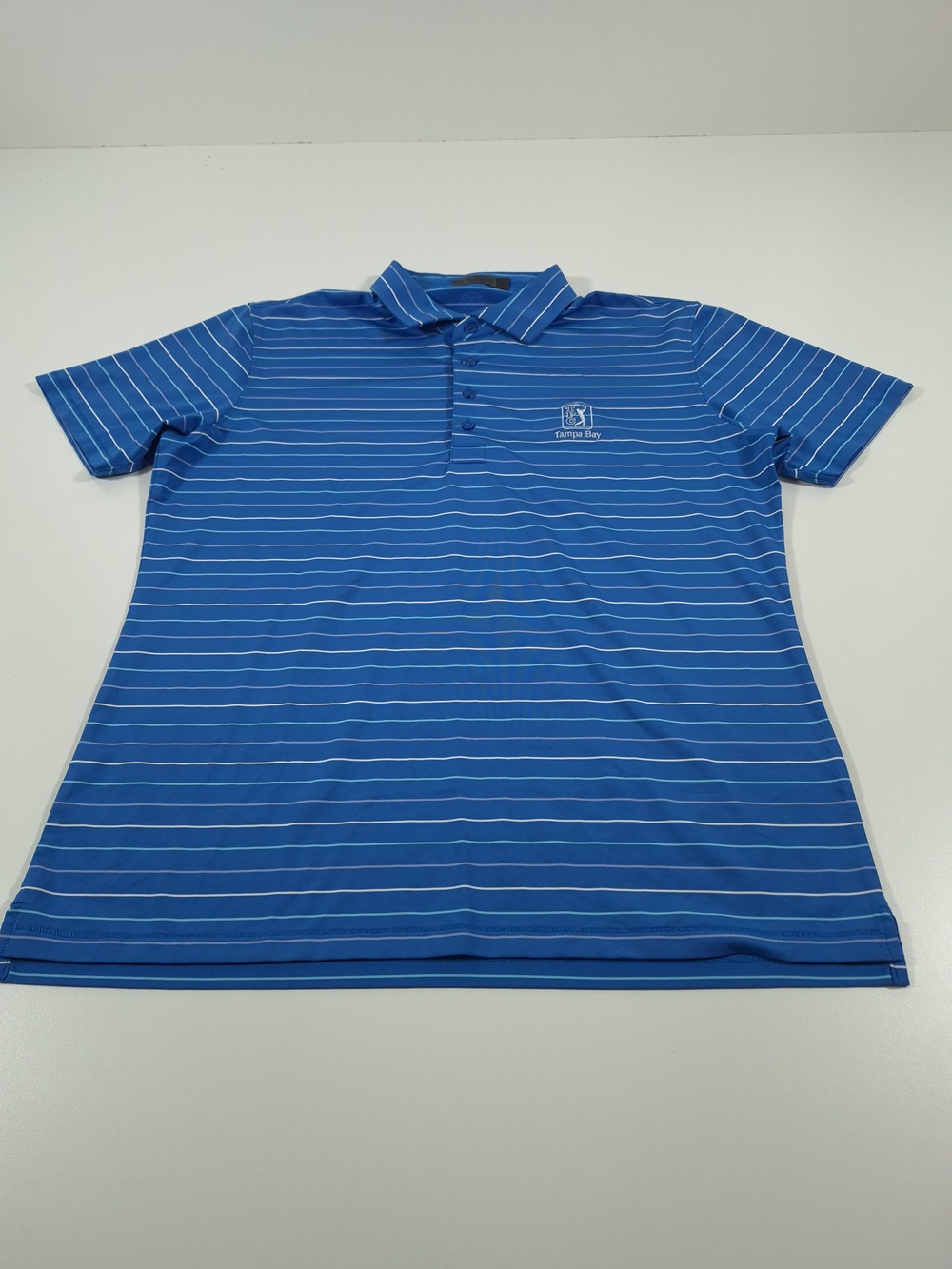 G/FORE Polo Shirt Mens M Blue Striped TPC Tampa Bay Golf Performance Lightweight